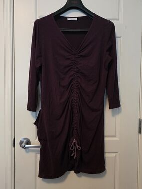 Bryn Walker Stylish Gathered Front V-Neck Dress - Plum
